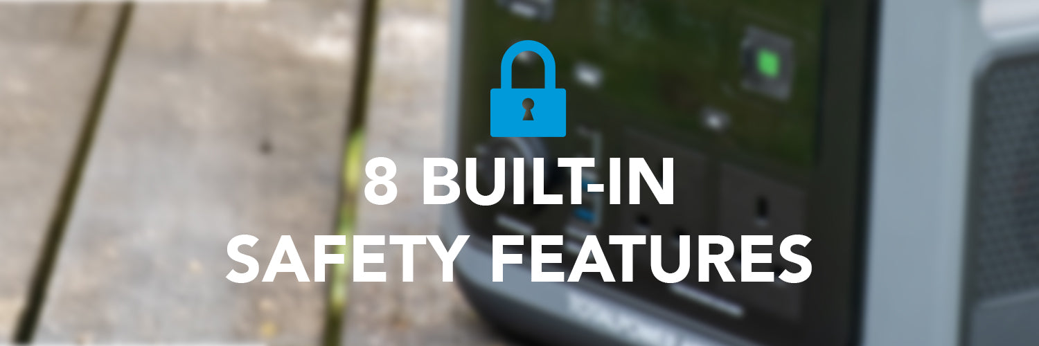 Image displaying that the tp600 has 8 inbuilt safety features