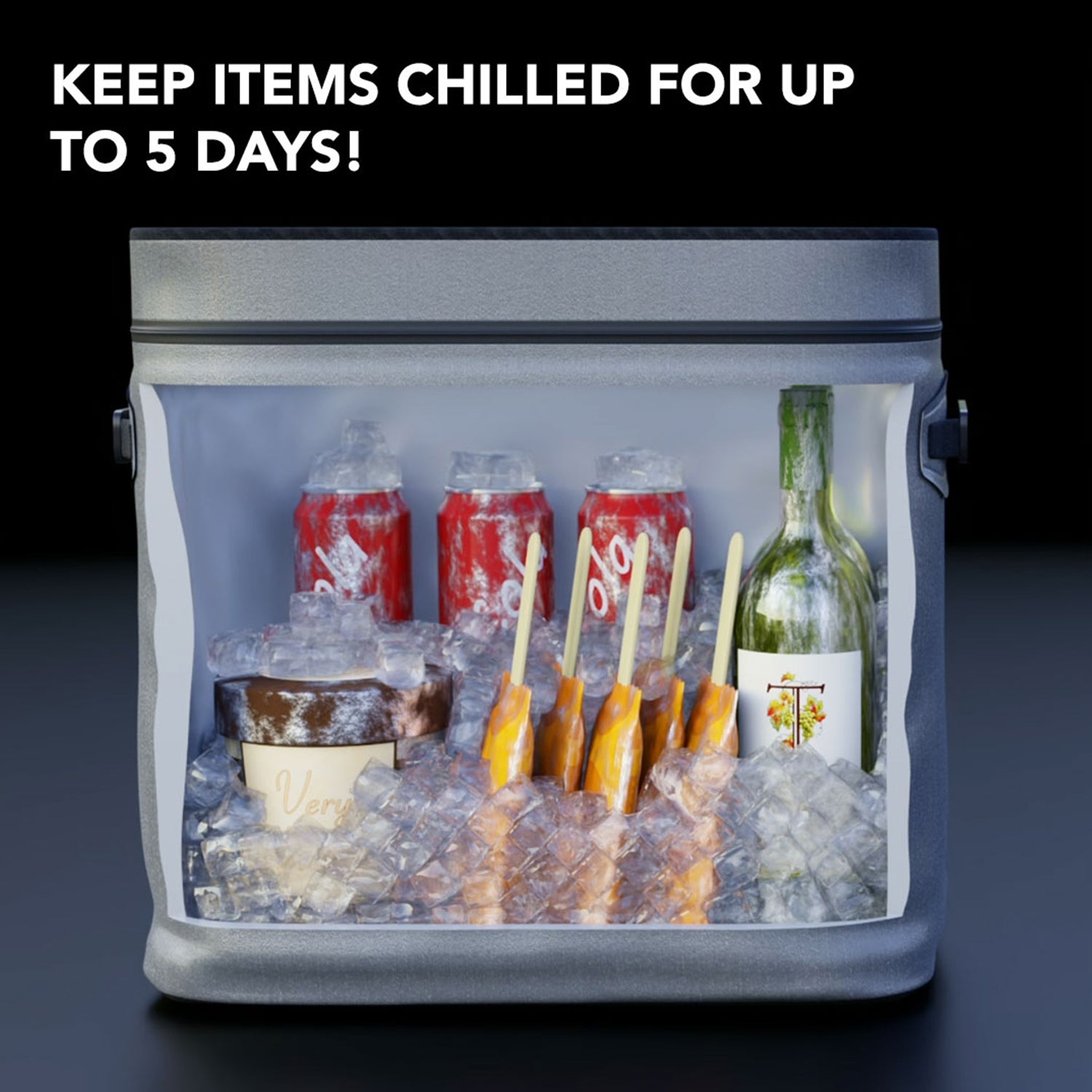 cross-section image of the interior of the softcool coolbag with the caption "keep items chilled for up to 5 days"