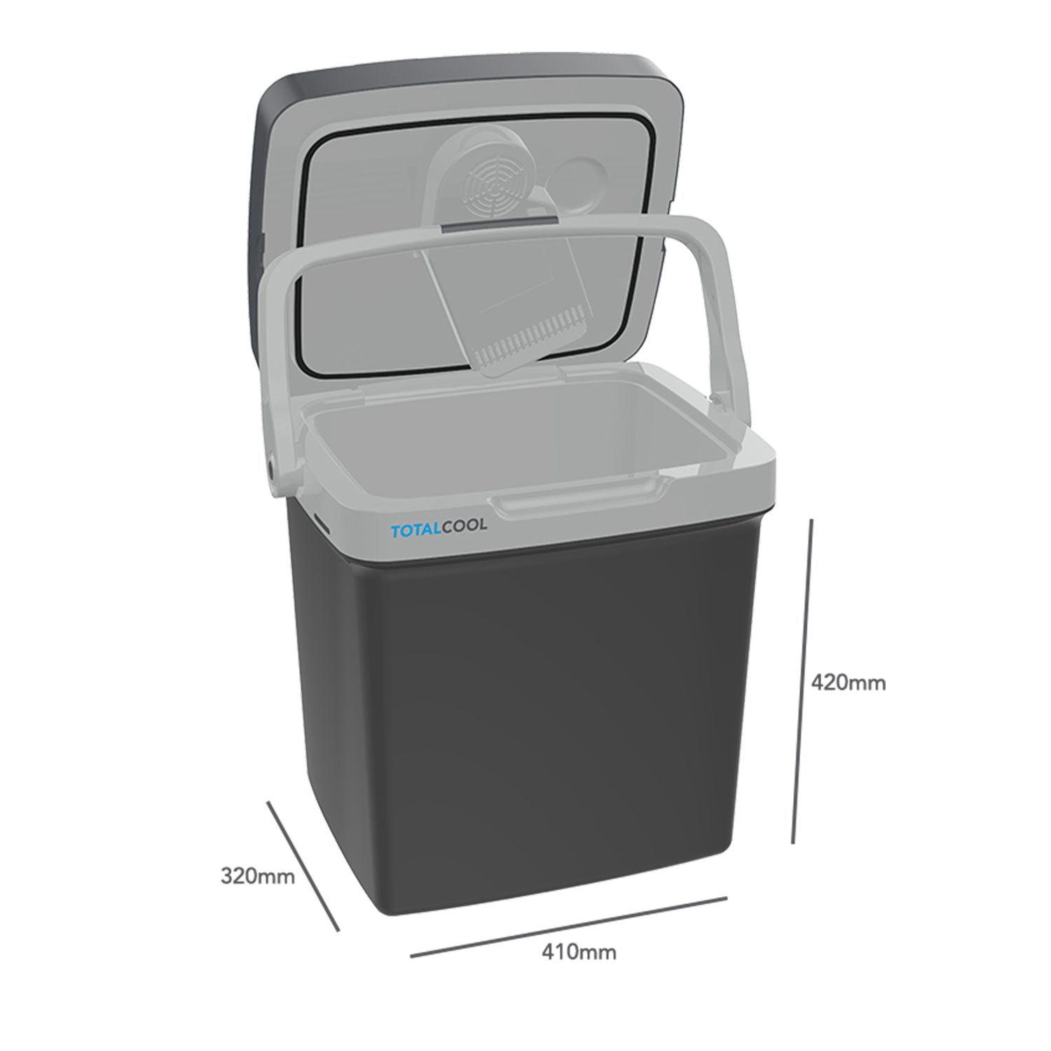 Image of the Eco-chill 24 grey coolbox with annotated dimensions