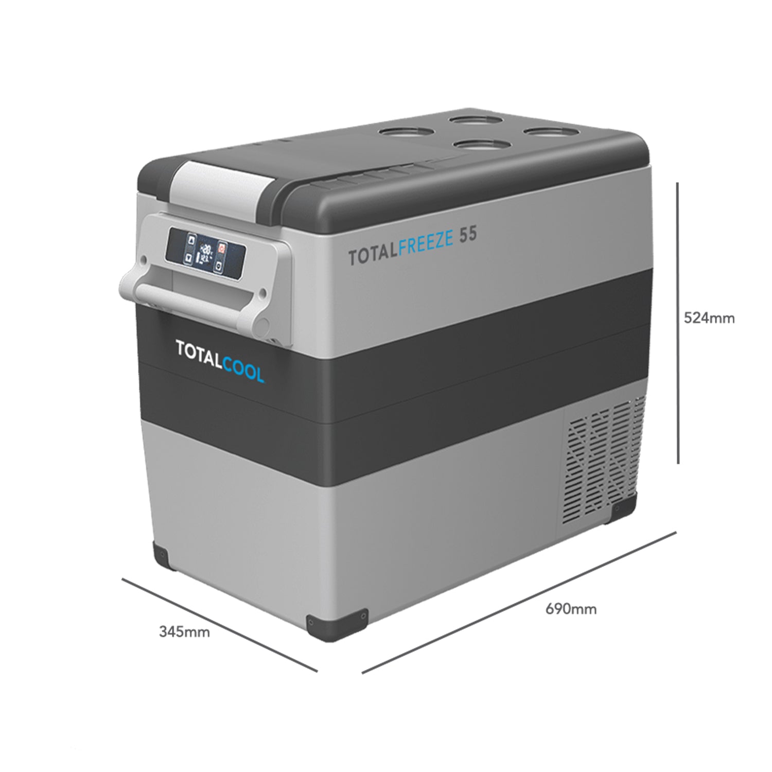 Image of the Totalfreeze 55 Portable fridge freezer with annotated dimensions